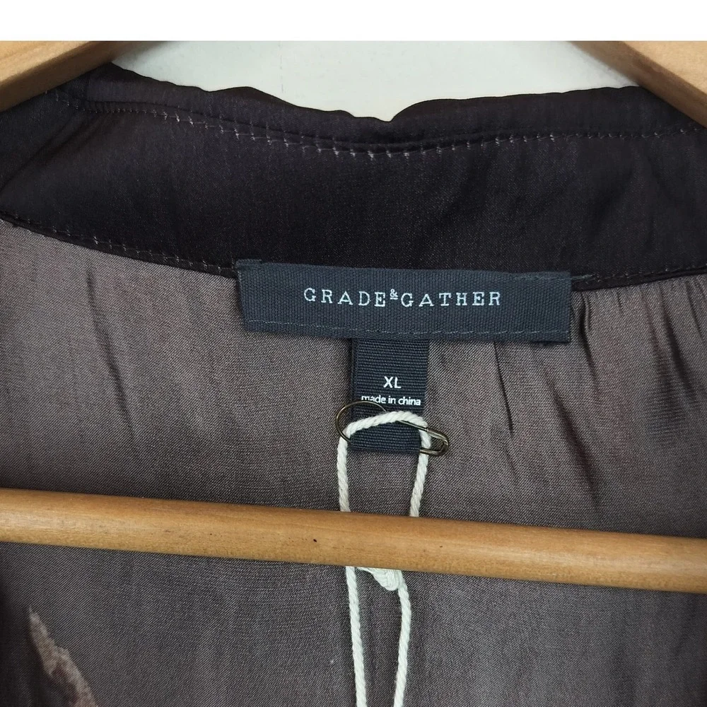 Grade & Gather Blouse Women XL Brushstroke V-Neck Long Sleeve Boho Brown Black